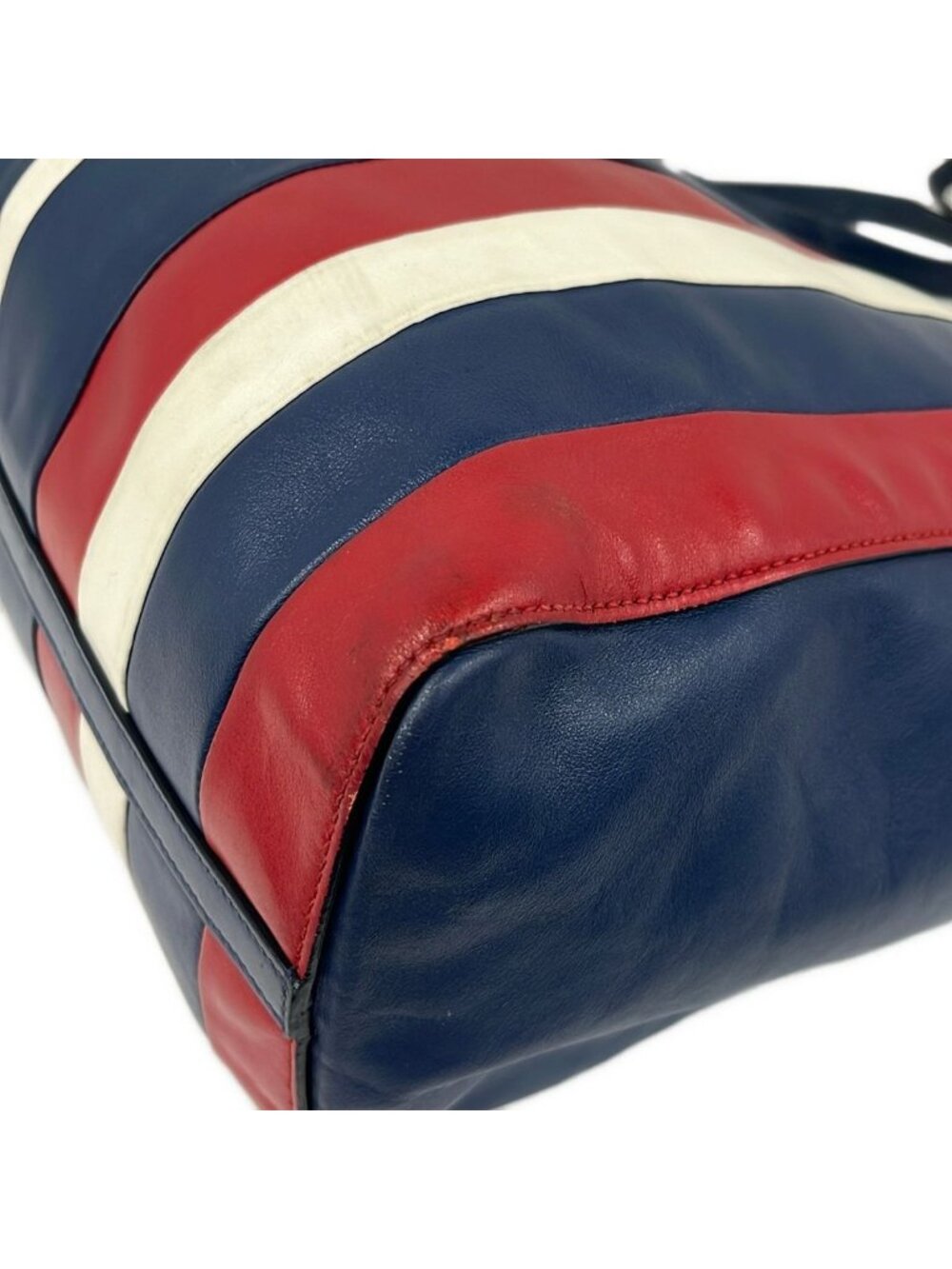 Prada Tote Navy Red White Striped Leather - Picture 6 of 13